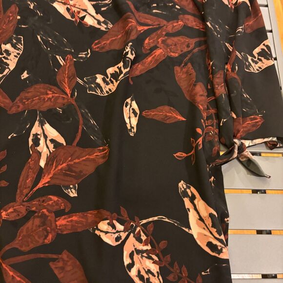 Wilfred Pozzi Dress Women's Medium Multi Leaf Print Long Sleeve Tie Back - Picture 4 of 9
